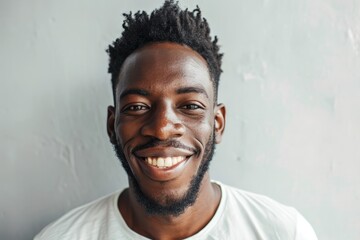 Portrait of a young african american man smiling against grey wall
