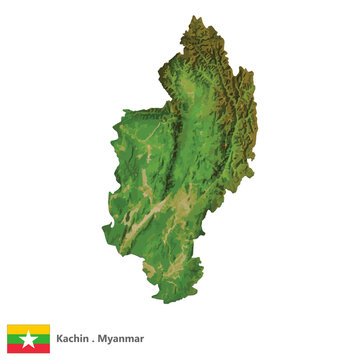 Kachin, Region of Myanmar Topographic Map (EPS)