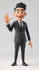 Obraz premium 3d illustration of a happy business man in a black suit waving