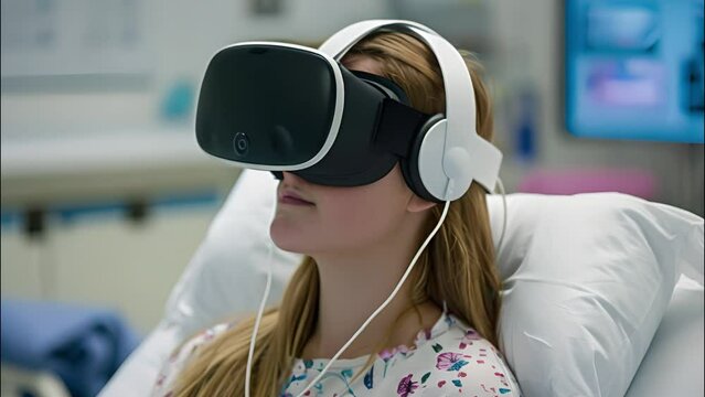 woman with VR headset immersed in VR virtual simulation in the house