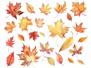 Cozy autumn stickers in watercolor warm color palettes