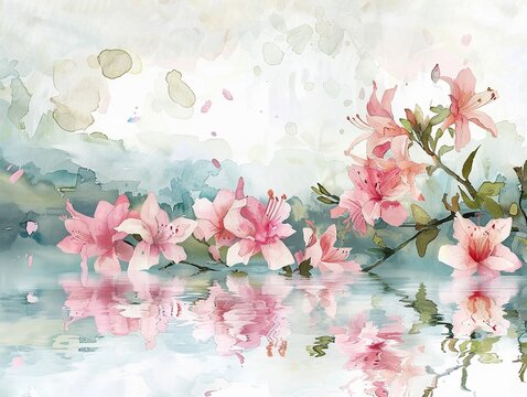 Enchanting watercolor illustration of a peacock among soft pink flowers