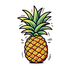 Pineapple, simple line art with color, isolated, no background