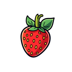 Fototapeta premium Strawberry, simple line art with color, isolated, no background