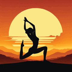 free vector Silhouette of a woman in a yoga pose under a sunset sky