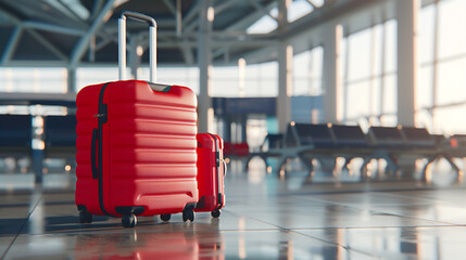 Red luggage suitcases at the airport. - 782691979
