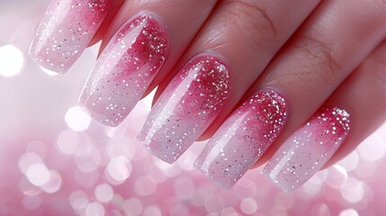 Glitter ombre effect on the tips of each nail adding a touch of glamour and glitz to the palette of nail art. . - obrazy, fototapety, plakaty