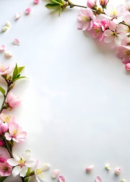 watercolor illustration of a tree with cherry blossom, flowers and branches spring background, flowers and leaves on white background.