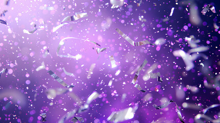 Lavender and Silver Streamers, Festive Purple Background, Celebration with Copy Space