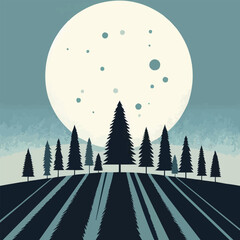 Free Vector Landscape with moon and trees