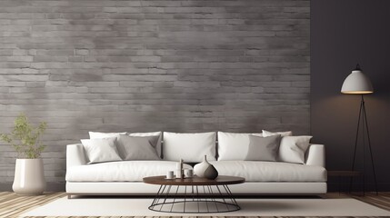 A soft white sofa complementing the understated elegance of a slate grey accent wall in a stylish lounge area