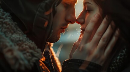 Close-up of a boyfriend kissing his girlfriend's hand as he proposes - obrazy, fototapety, plakaty