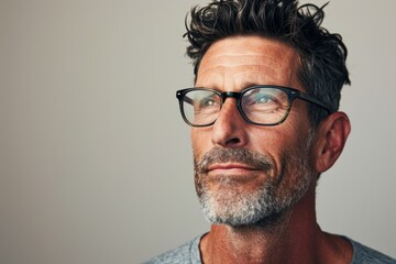 Portrait of a handsome middle aged man with beard and eyeglasses