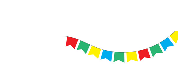 Festive flag seamless garlands set vector illustration. Seamless garland with celebration flag chain, yellow, blue, red, green pennons on white background, footer and banner for decoration in eps 10. - obrazy, fototapety, plakaty