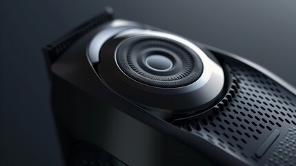 A sleek electric shaver head up close, highlighting its precision engineering