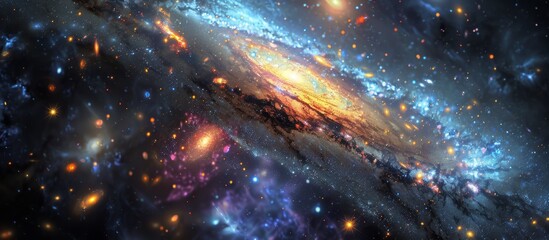 A stunning galaxy filled with countless stars against the backdrop of a distant spiral galaxy - obrazy, fototapety, plakaty