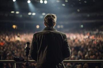 A back view of a journalist covering a live event