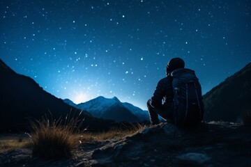 A backpacker gazing stars