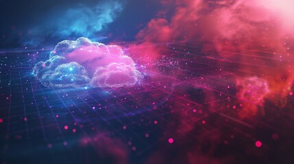 Cloud computing concept background. Digital data processing in the virtual cloud abstract background