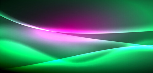 Dynamic waves in ethereal glow of neon lights. Concept merges fluidity of motion with vibrant allure of neon, crafting entrancing backdrop that embodies both vitality and futuristic sophistication