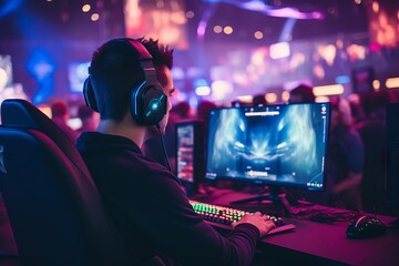 A gamer immersed in a competitive esports tournament - obrazy, fototapety, plakaty