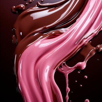Chocolate Mocha and Raspberry Waves: Luxurious Abstract Liquid Textures Hot Chocolate and Milk