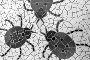 Ladybug mosaic in decorative art tiles - black and white