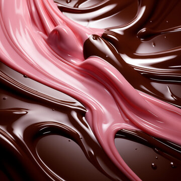 Chocolate Mocha and Raspberry Waves: Luxurious Abstract Liquid Textures Hot Chocolate and Milk