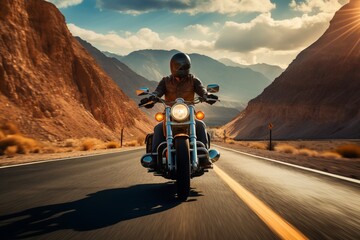 A rider on a cruiser-style motorcycle enjoying the open road