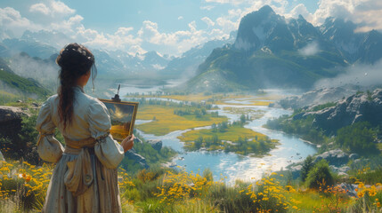 woman painting landscape