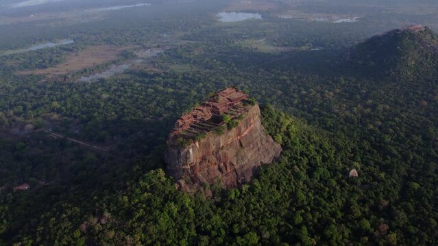 Aerial drone footage of Sigiriya The Ancient Rock Fortress - Sri Lanka