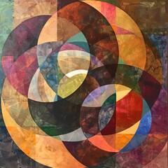 Fototapeta premium A painting with a bunch of interlocking circles in warm colors.