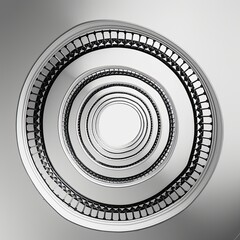 A spiral staircase viewed from below in black and white.