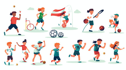 Children and different kinds of sports vector illus