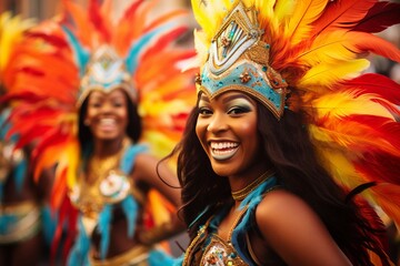Samba dancers dressed in vibrant costumes