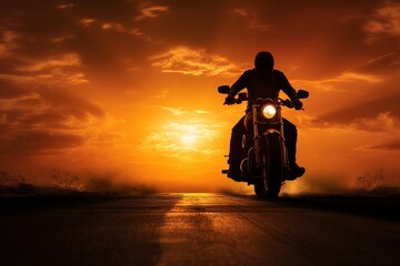 The silhouette of a biker against a setting sun