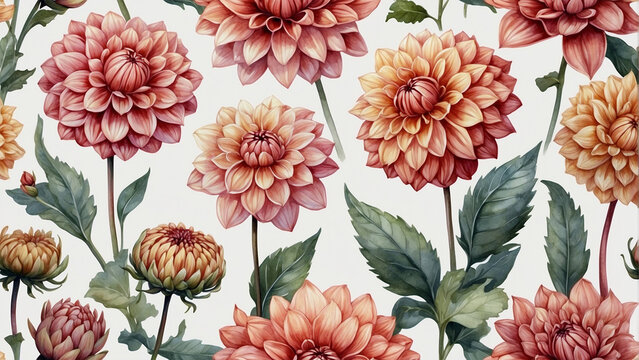 Elegant dahlia flowers watercolor art, summer floral wallpaper