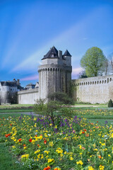 Vannes, beautiful city in Brittany, old half-timbered houses in the ramparts garden. - 782708590