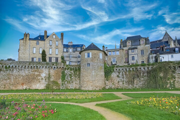 Vannes, beautiful city in Brittany, old half-timbered houses in the ramparts garden. - 782708937