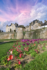 Vannes, beautiful city in Brittany, old half-timbered houses in the ramparts garden.