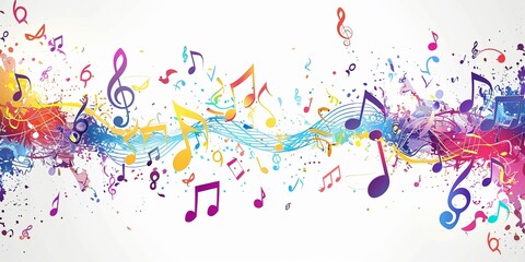 colorful music notes on white background, representing the joy of musical creativity and sound waves, A simple vector design featuring