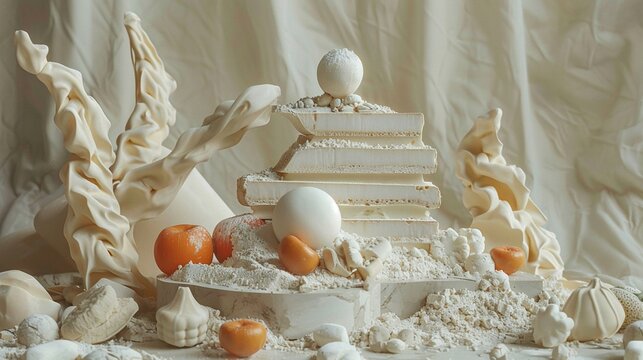 Bring to life a surreal world of culinary creativity with a clay sculpture showcasing a side view of futuristic virtual reality cooking Emphasize texture and form to depict