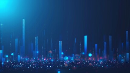 Digital illustration of a rising blue bar graph, symbolizing growth and progress in a virtual environment, Rising Blue Bar Graph in Digital Space - obrazy, fototapety, plakaty