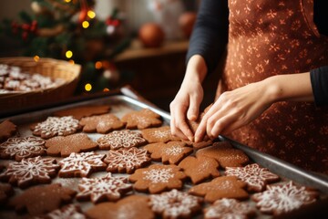 Woman's hands baking a batch of fresh gingerbread