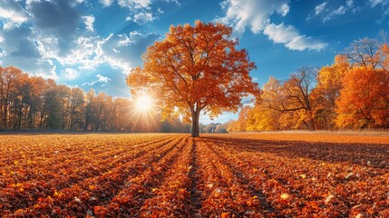 Panorama eines sonnigen Herbsttages, AI Generative