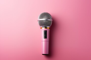 Professional microphone on pink background