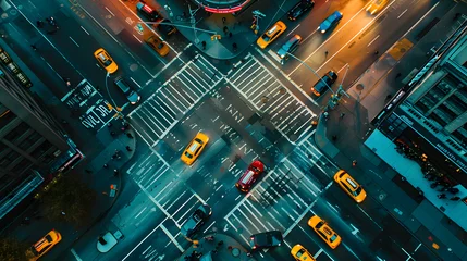 Abwaschbare Fototapete Vereinigte Staaten Nighttime Aerial View of Busy urban City Street with Traffic and Pedestrians. 