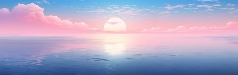 Dreamy Pastel Pink and blue sunrise over the ocean banner