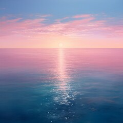 Obraz premium Dreamy Pastel Pink and blue sunrise over the ocean banner