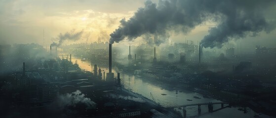 Factory smokestacks emitting toxic fumes - obrazy, fototapety, plakaty